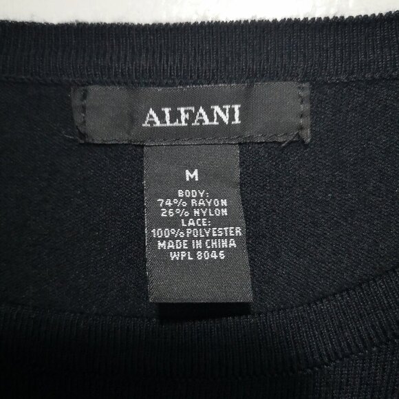 Alfani Ladies Size Medium Black with White & Tan Embroidery Lone Sleeve Sweater - Picture 3 of 10